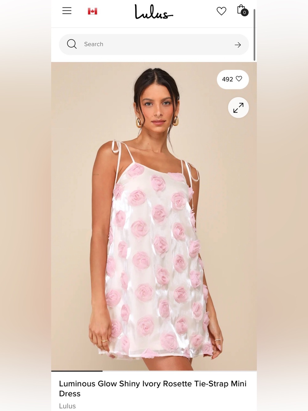Lulus Luminous Glow Shiny Ivory Rosette Tie-Strap Mini Dress